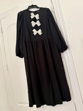 Sugarlips Black Long-Sleeve Dress with White Bow Accents